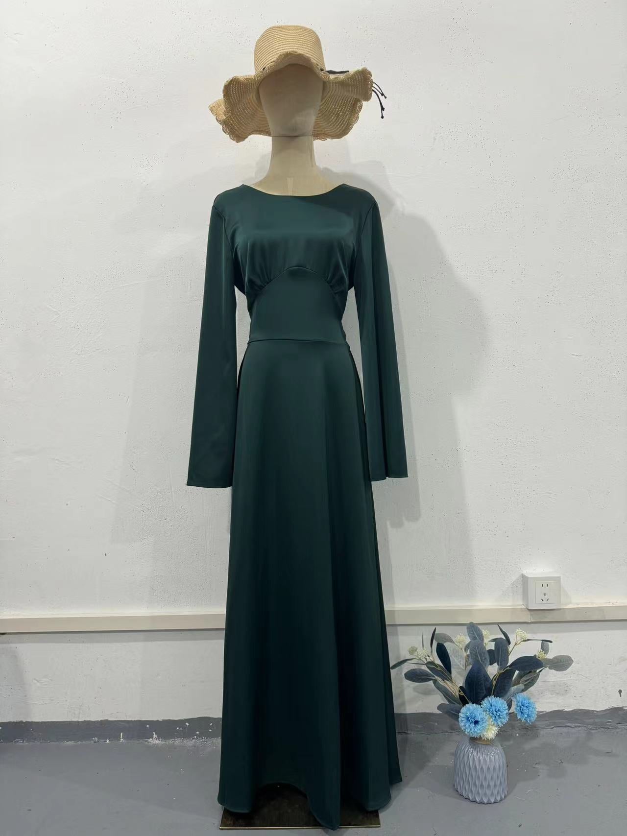 2024 New Waist-Skinny Strap Solid Long-Sleeved Long-Sleeved Dress Dress Dress Woman