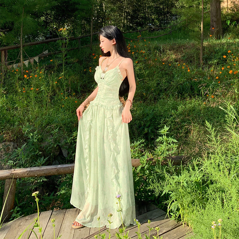 Holiday Wind And Flowers Hanging Dress Fairy Summer Dress Design Super Fairy Temperament Long Dress