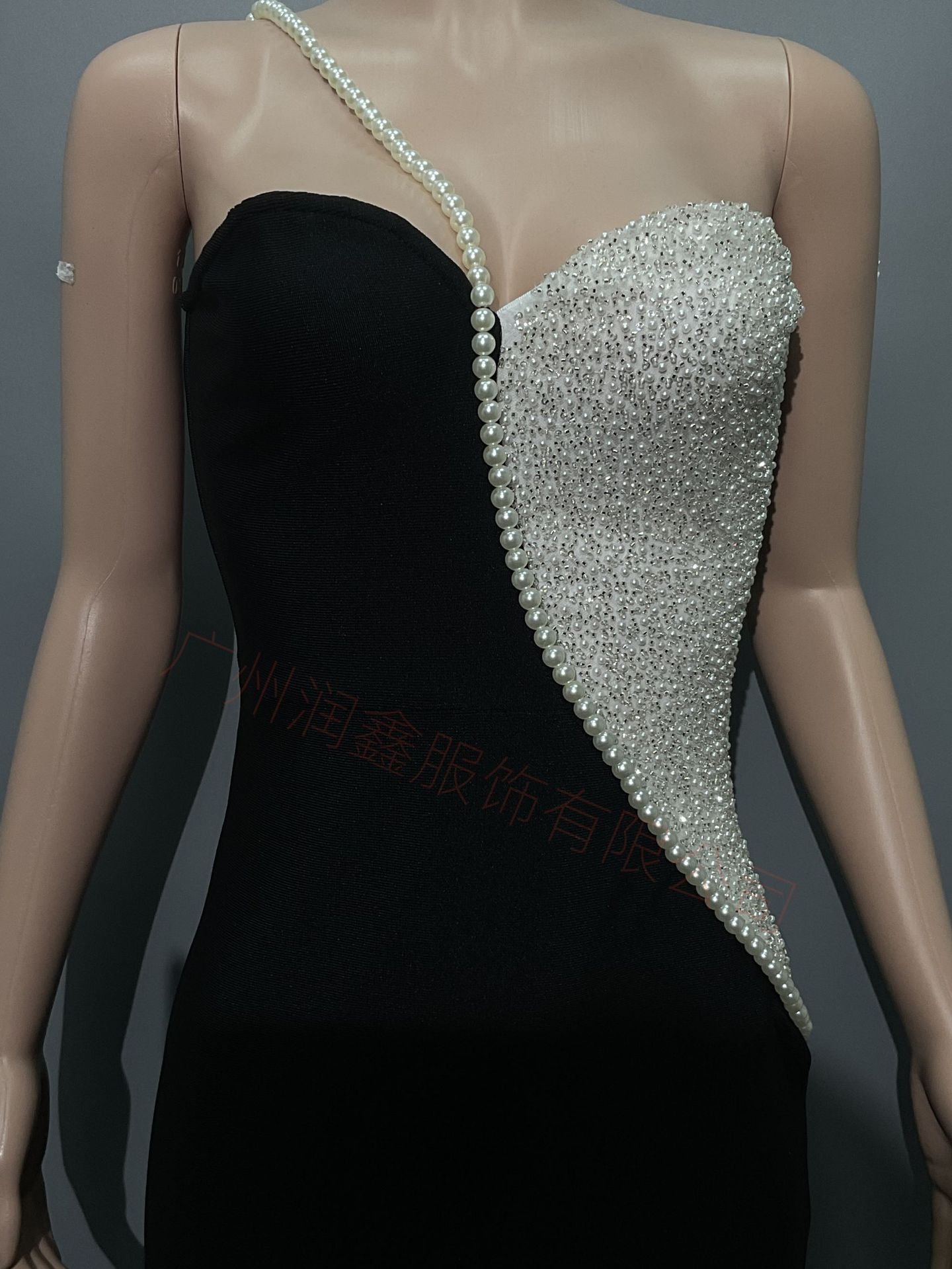Fashion Pearl One-Shoulder Party Evening Dress Design Famous Fishtail Dress Banded Dress