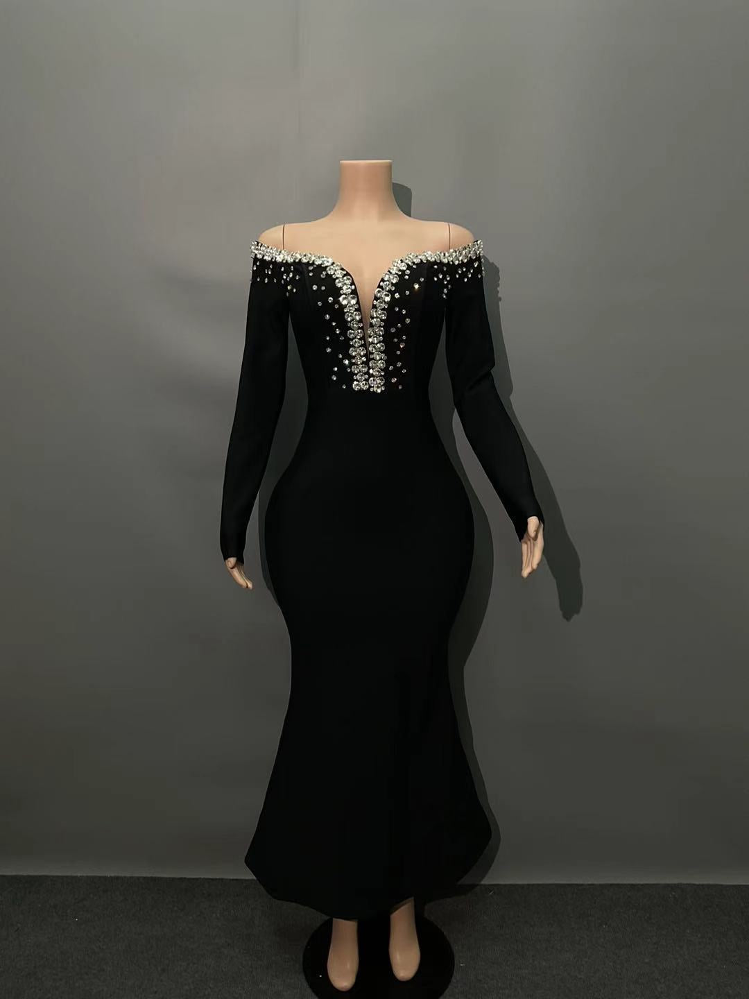 Fashion Design With Long-Sleeved Diamond Banded Dress Dress For Party Party Women's Evening Dress