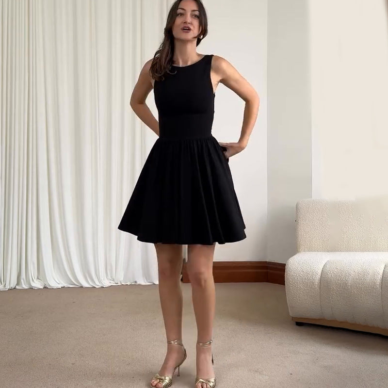 2025 New Solid Color Sleeveless Tie With Hip Repair Dress