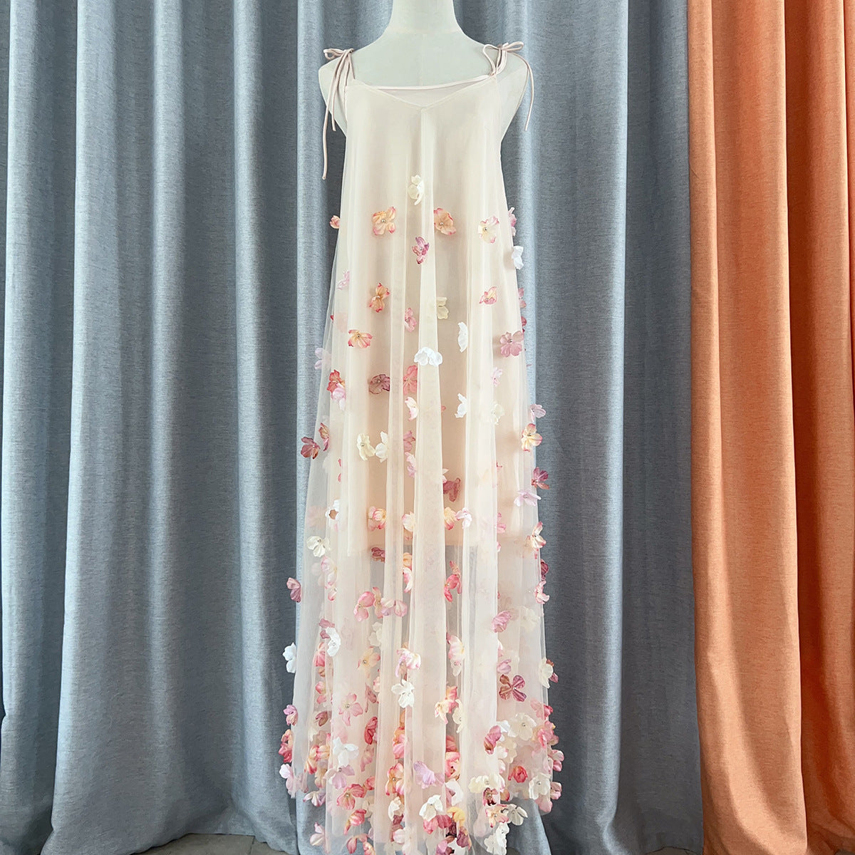 Fairy Multicolored Flower Netɴ Dress 2024 New Dream Sweet Sleeveless Suede Dress