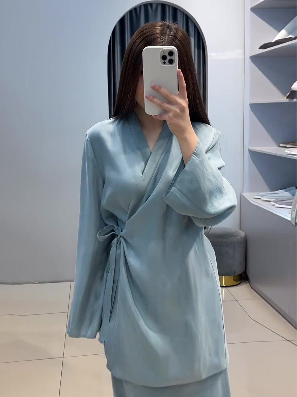 2024 New Glazed Forged Waist Waist Pajamas Style Dress Suit Woman