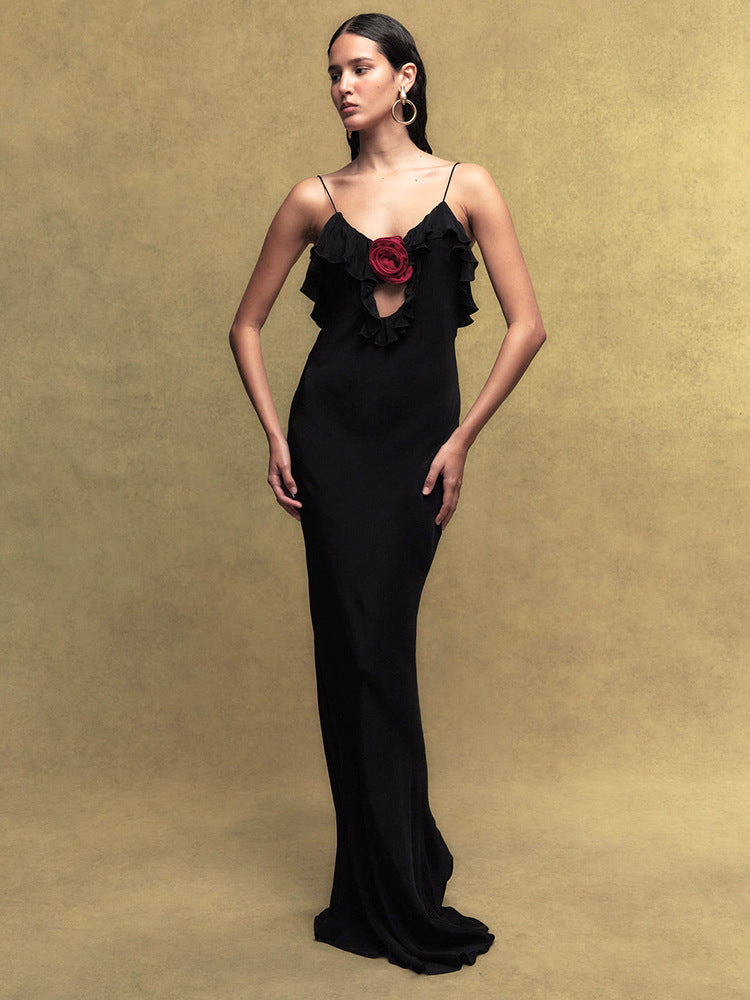 Women Decorate V-Necked Roses With Lace Dress DJPT