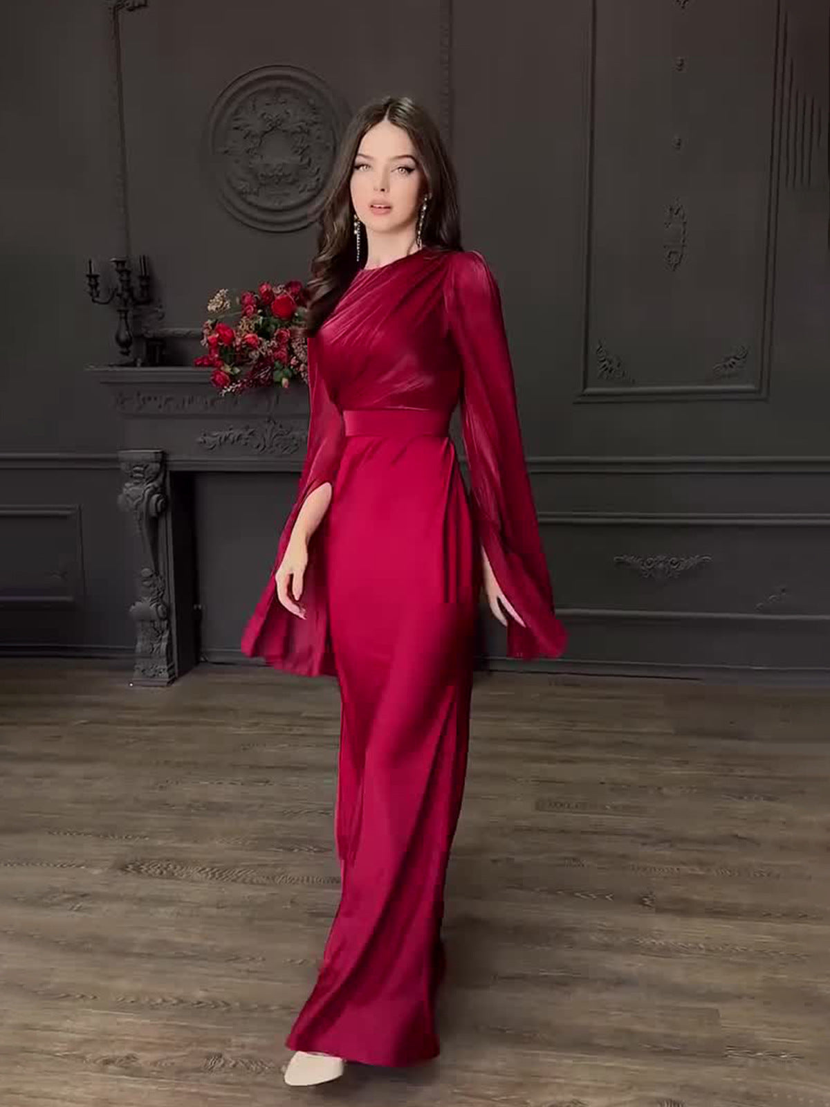 2024 Splicing Glass Yarn Sleeve Long Denwear Dress