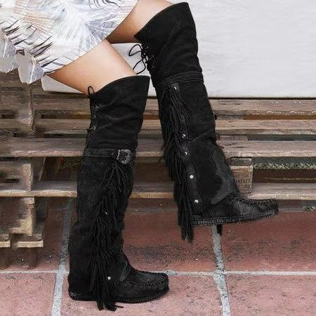 New Over-Knee Rivet Flat Bottom High-Top Boots Women Winter 43-Yard Boots High Quality Shoes