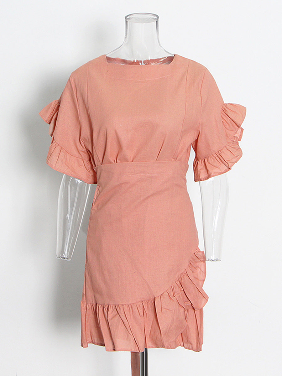 Trend Style Dress 2025 Spring New Petal Sleeves With Irregular Short Skirts