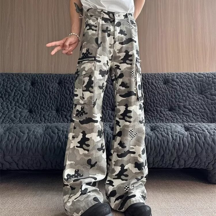 Summer New Retro Leisure Branches Camouflage Pants Water Wash Old Work Pants DJPT