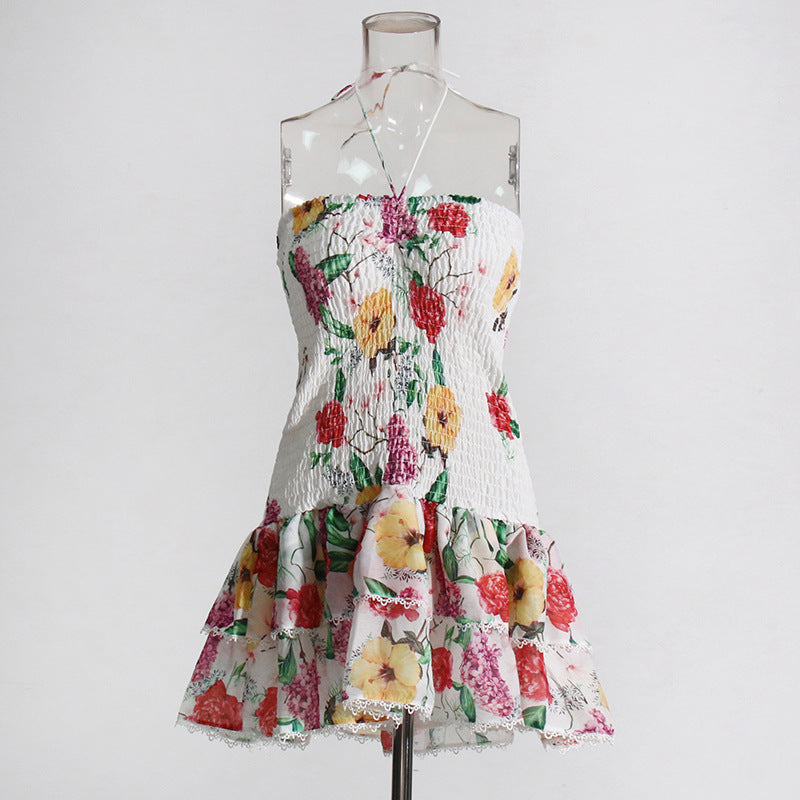 Holiday Wind 2025 Summer New Breast-Scaring Necked Neck Design Short-Height Bullet Short Dress