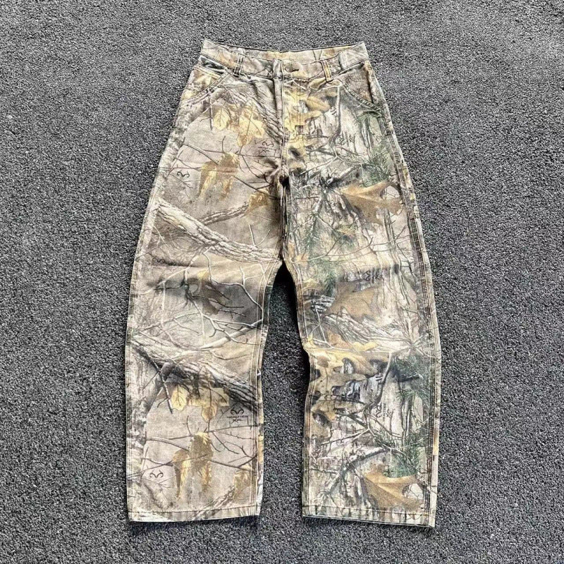 Summer New Retro Leisure Branches Camouflage Pants Water Wash Old Work Pants DJPT