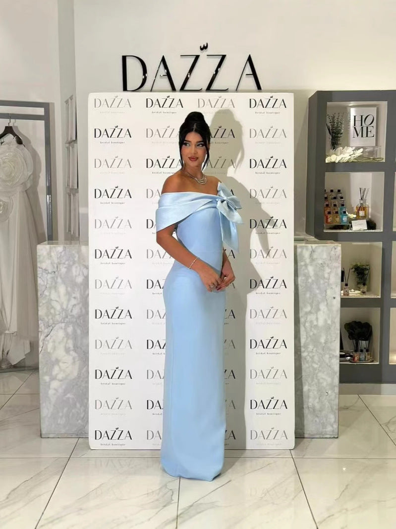 Blue Word Shoulder Banding Dress Dubai Elegant Famous French Evening Dress HZ0628