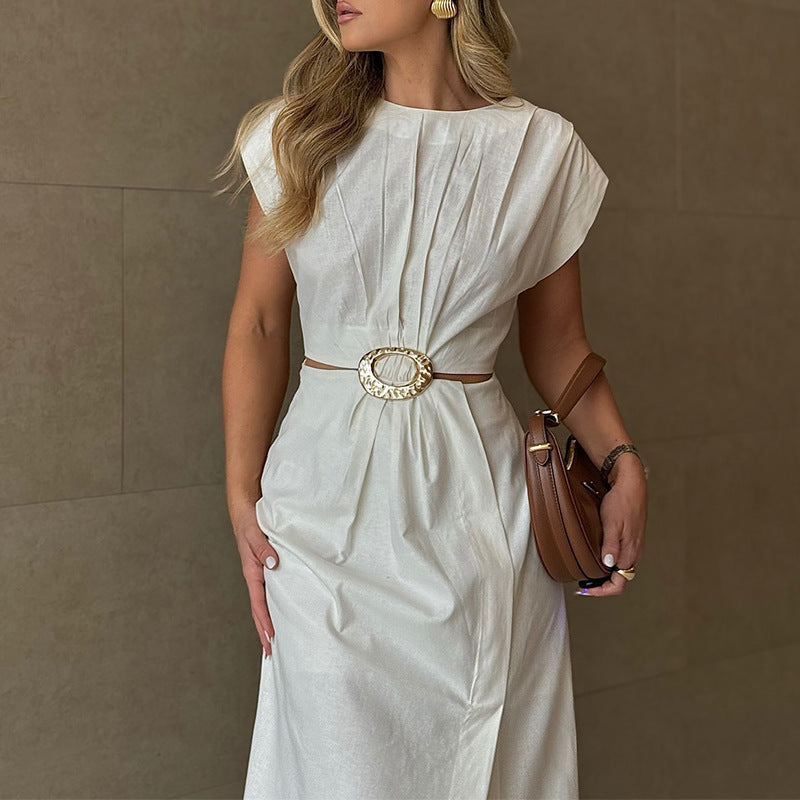 Retro Minimalist And Elegant Collar Solid Dress In Autumn 2024