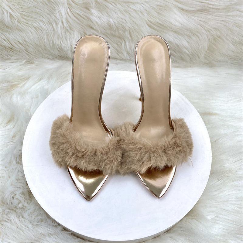 Sandals Tips Champagne Hairshoes Women's High Heels 12Cm High Quality Shoes