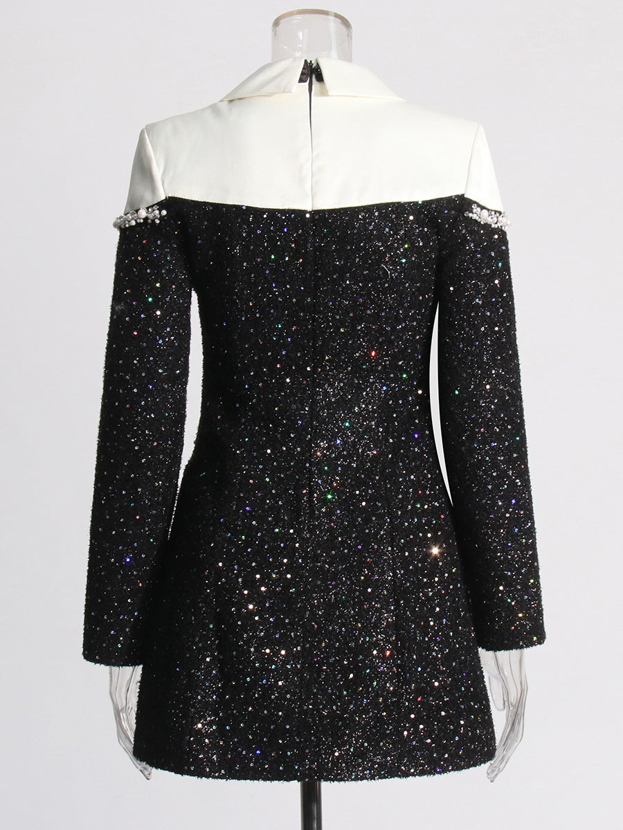 Version Of Temperament Small Fragrant Wind 2025 New Fashion Name Spliced Studded Short Dress Woman