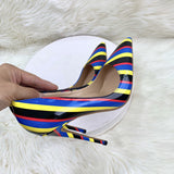 Color Striped High Heels 12CM Pointed Thin-Heeled Women's Shoes Banquet Shoes High Quality Shoes