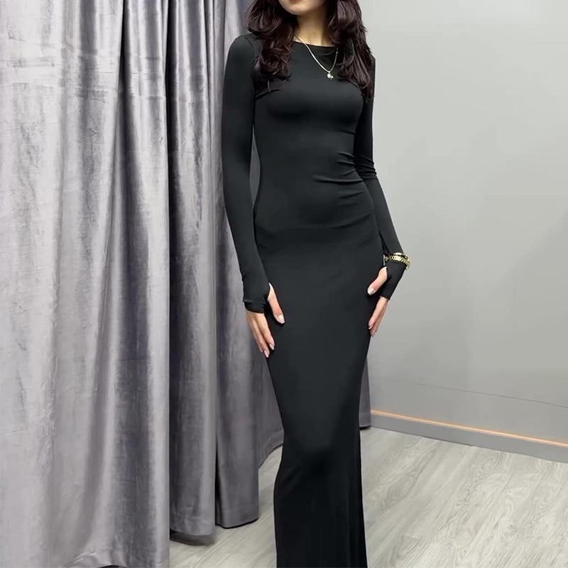 2024 Women's Fashion Sexy Tight-Groomed And Comfortable Solid Color Long Dress