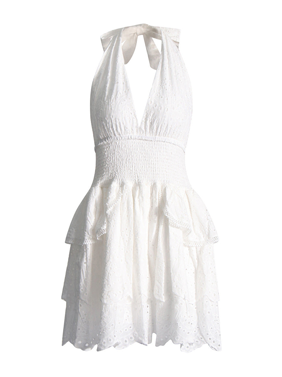 Women's Fashion Dress 2025 Spring New Women's Dress V Hanging Neck Sexy Embroidery Short Dresses