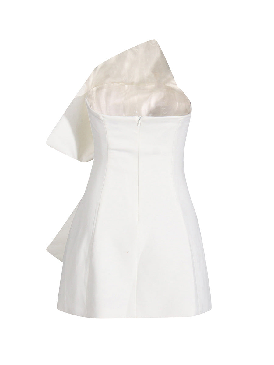 Dress Dress 2025 Summer New High-End Feel Bow Asymmetrical Decorative Bra Dress Dress Woman