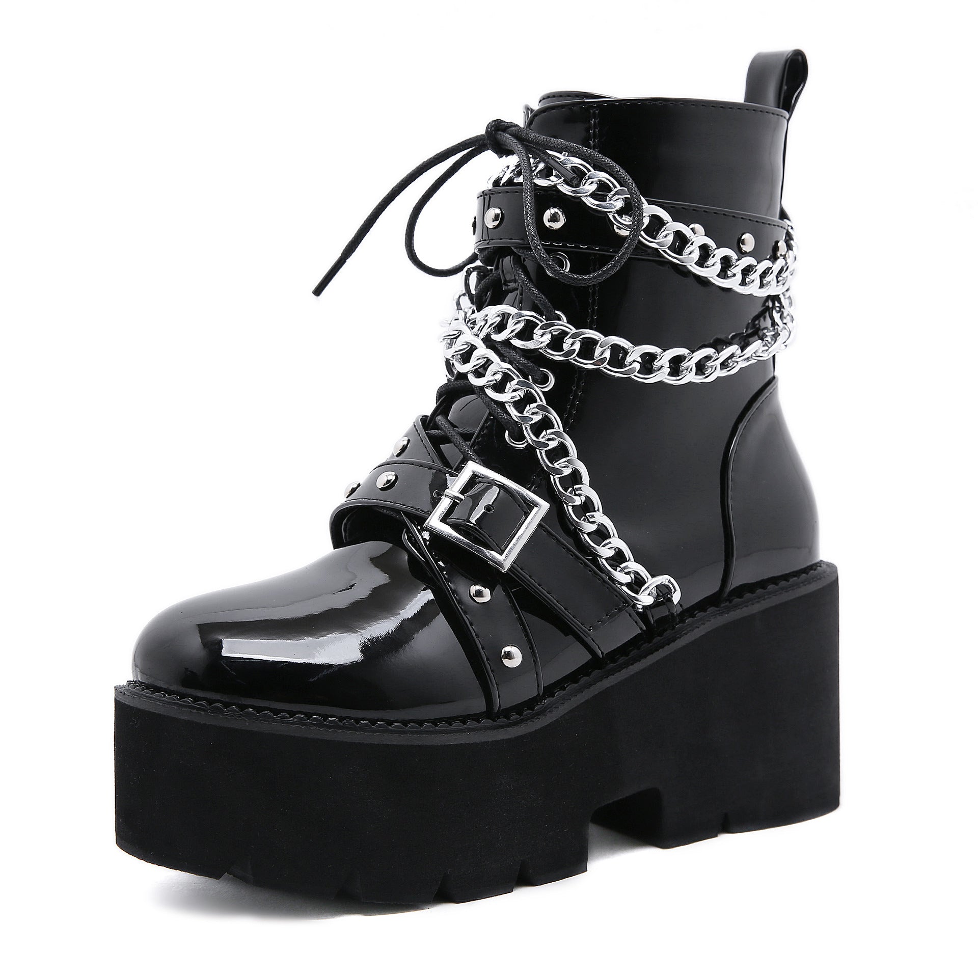 2025 Thick Bottom Slope And Short Boots Pine Cake Metal Chain In Front Of The Martin Boots Large Size Women's Boots High Quality Shoes