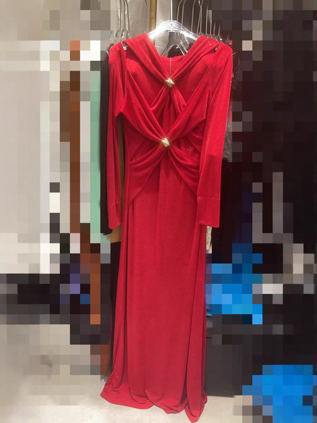 Knitted Long Dress 2025 Spring Famous Temperament Cross-Toning Knot Hollow Folded Slimming Dress