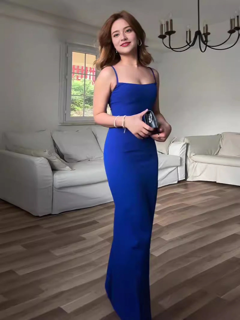 Summer Women's New Sexy High-Waisted Solid-Colored Backs Sling Dress