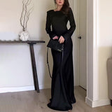 Women's Round-Neck High-Rise Long Dress Micro-Horn Sleeve Slimming-Bum-Bum-Bum Dress