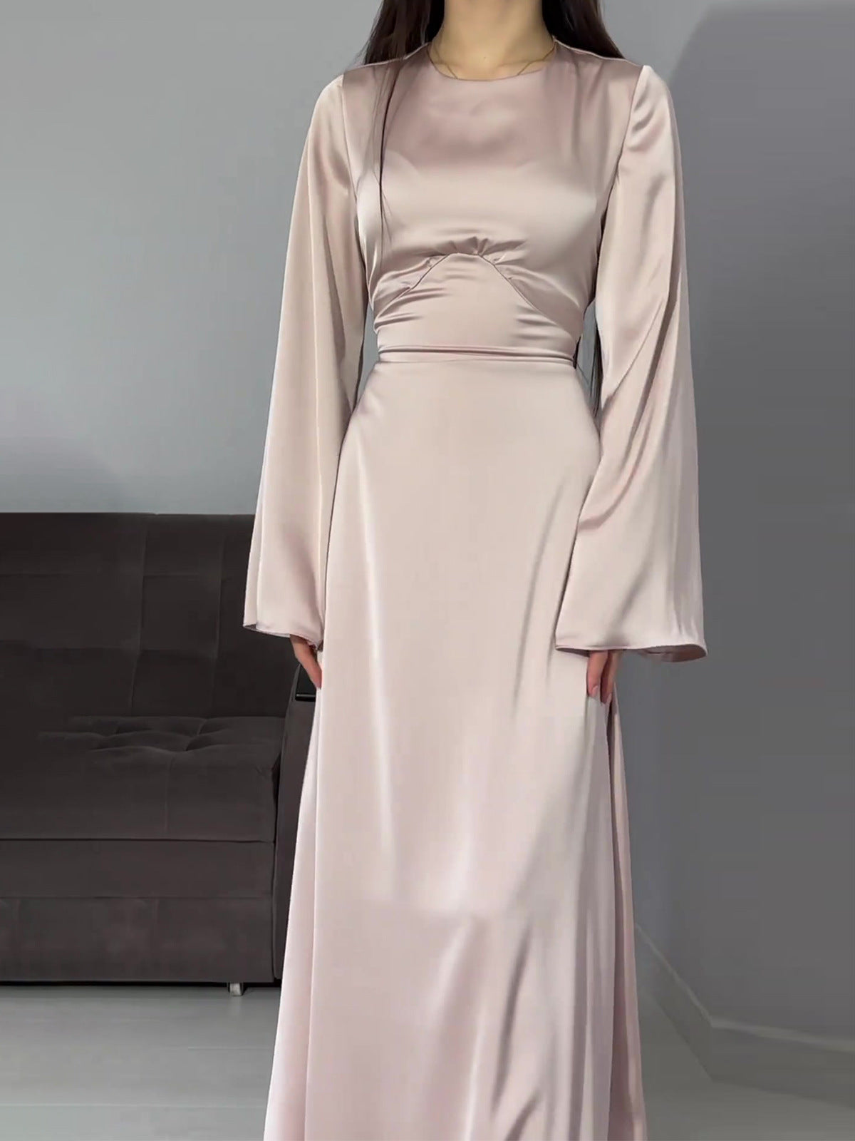 2024 New Waist-Skinny Strap Solid Long-Sleeved Long-Sleeved Dress Dress Dress Woman
