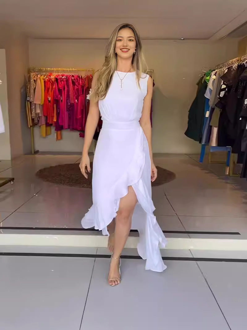 Summer New Fashion Collar Body Belt To Close The Waist Wood Ear Long Skirt