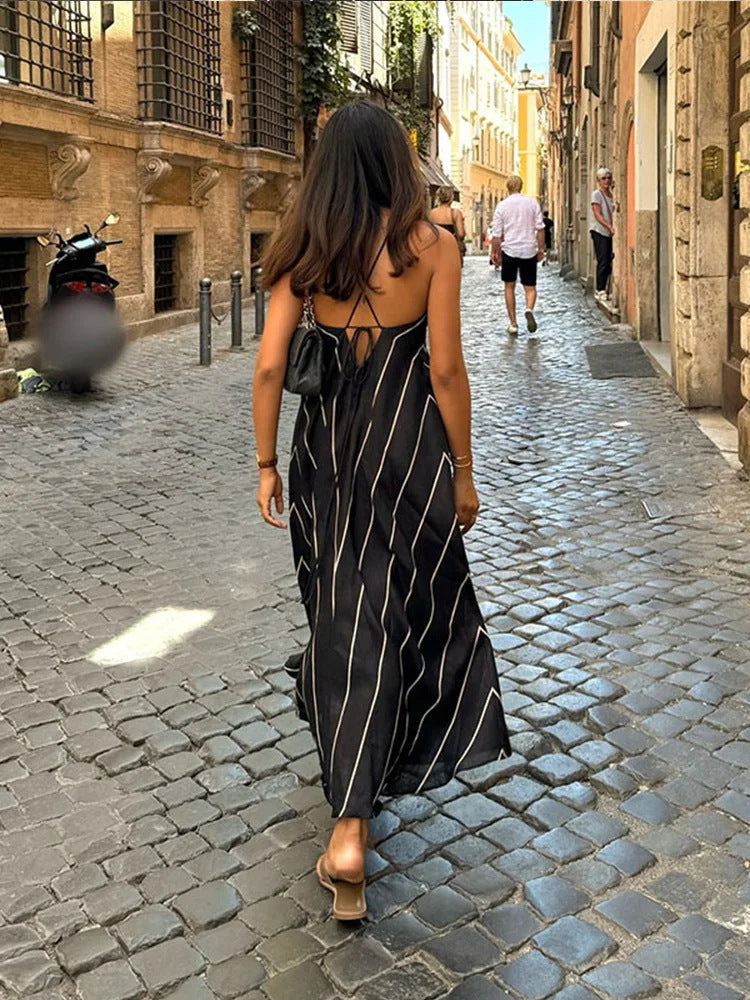 Summer 2024 Beach-Winded Holiday Sexy Striped Sling Dress