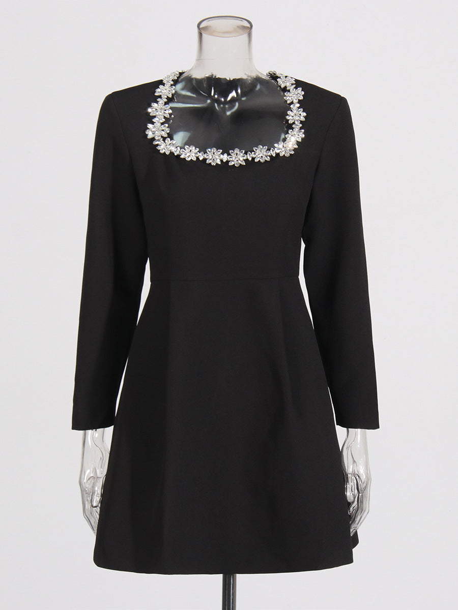 Famous Sexy Light Extravagant Evening Dress 2025 Spring New Square Collar Diamond Splicing Short-Term Waist Dress