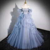 Shoulder Evening Dress Sexy Fairy Piano Playing Adult Wedding Dress Beautiful Singing Blue Dress Art Exam