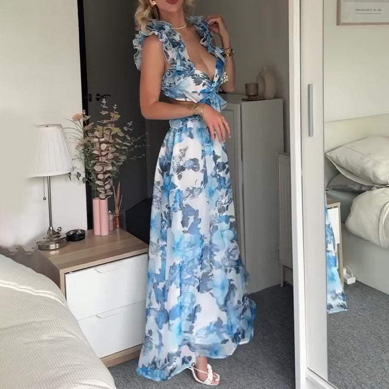 2024 Summer Dress Slim Light Luxury Sexy Floral Long Dress