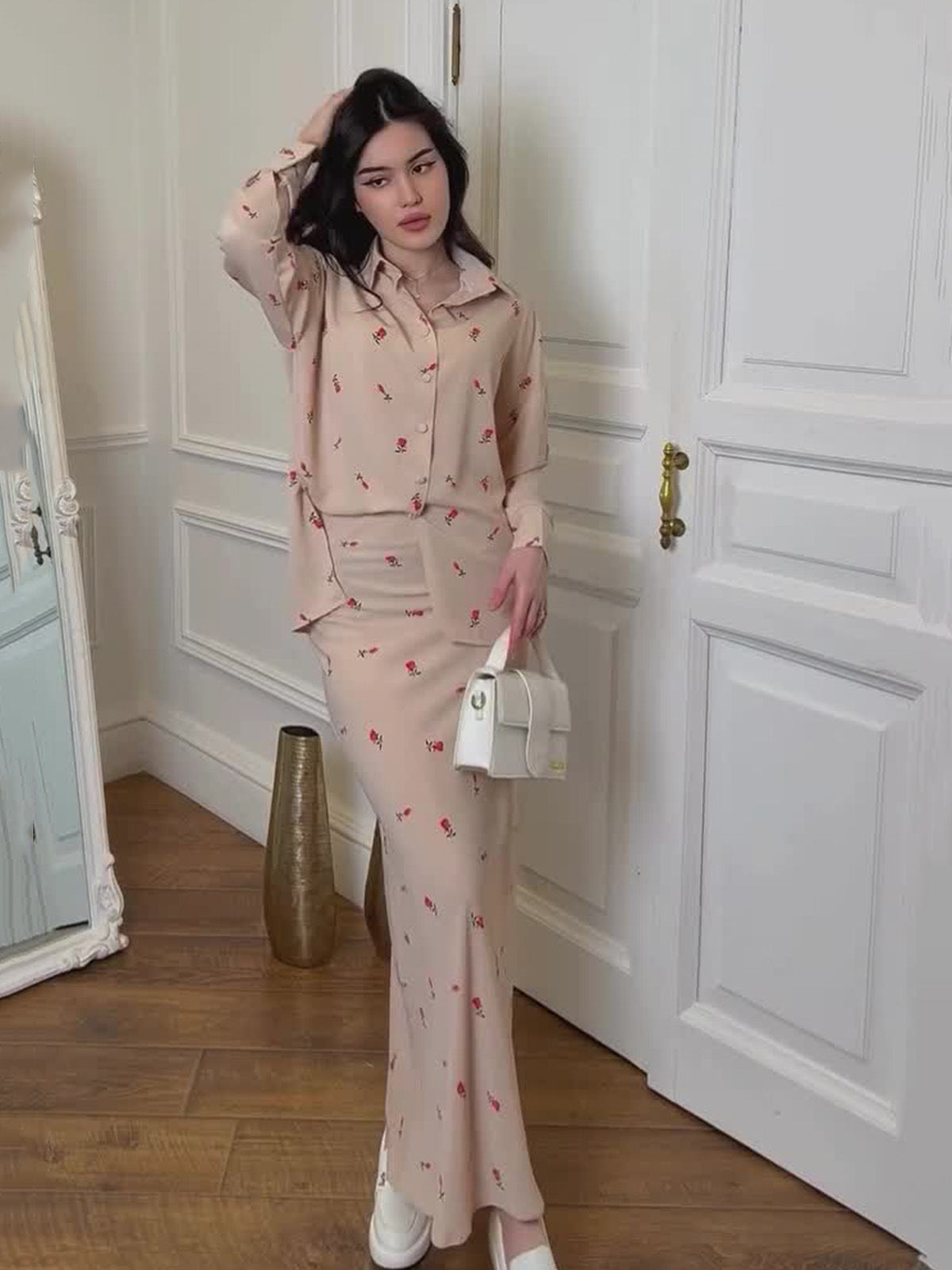 2024 Women's Two Sets Of Breathable Casual Collar Flower Print Dress