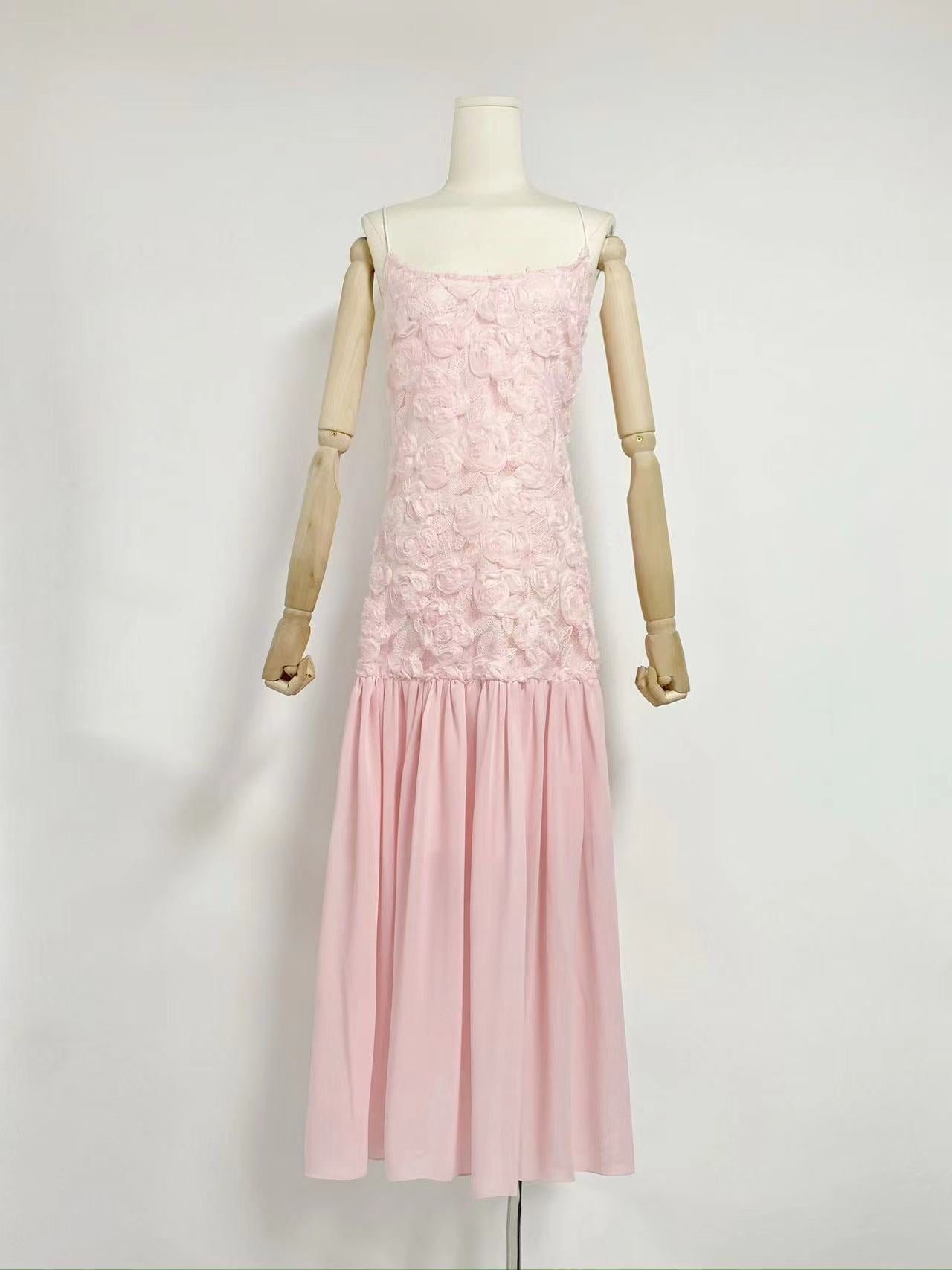 Dress Dress French Fresh Sweet Three-Dimensional Rose Flowers Spliced Chiffon Sling Dress Dress