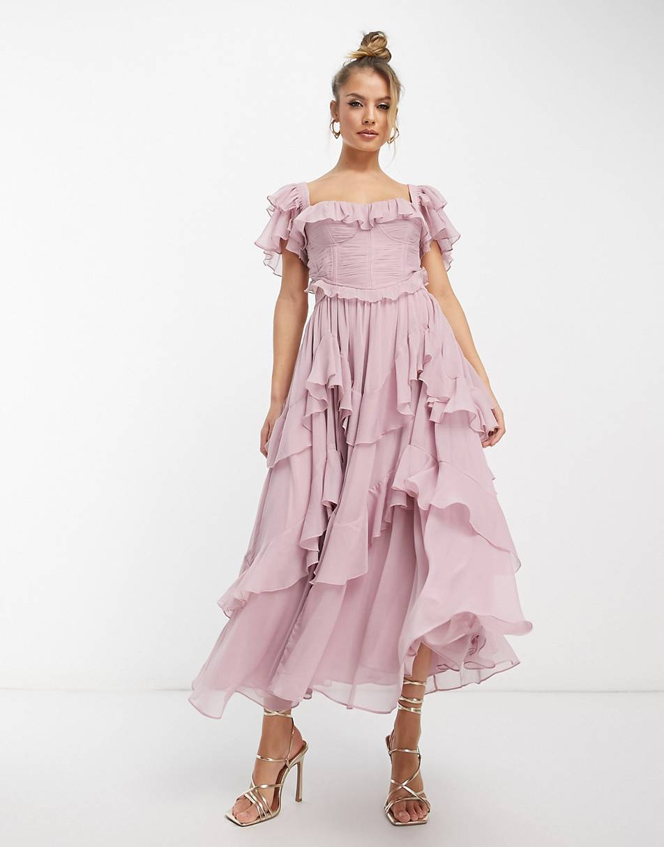 Dress Holiday Dress Lace Side Hollow Cake Dress Lotus Leaf Folding Long Dress