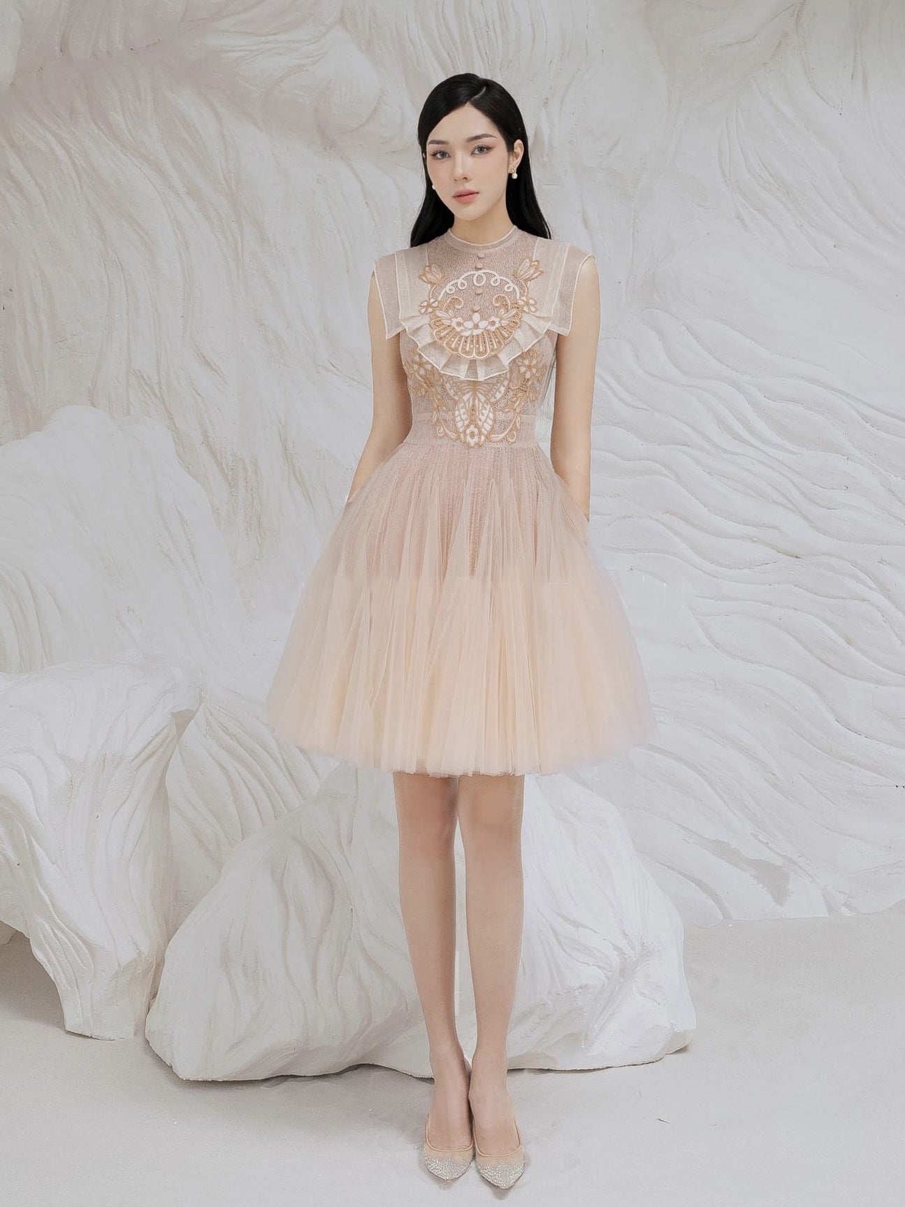 2025 Champagne Dress Butterfly Embroidered Net Velvet Short Skirt Princess Dress