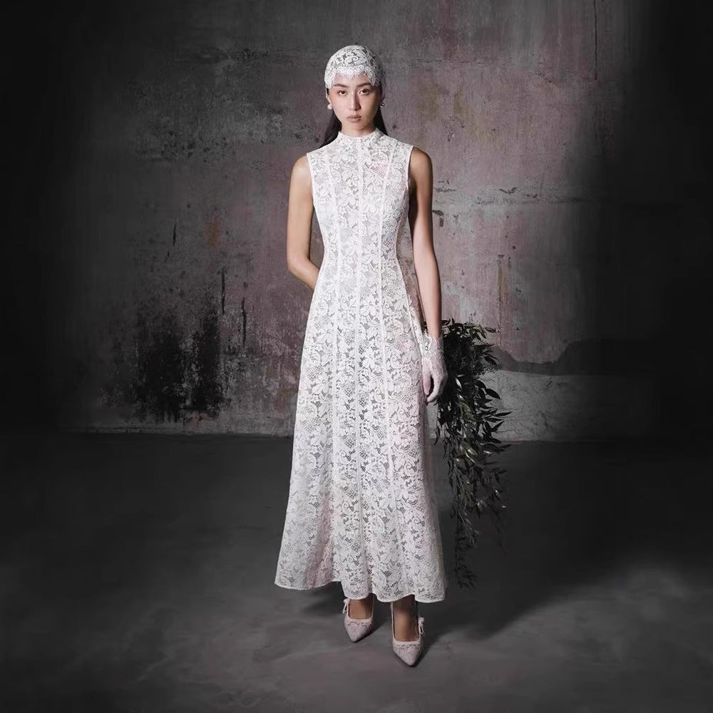 2025 White Lace Hooks And Airnecked Backwear Dresses