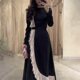 High-Level Temperament Side Irregular Lotus Side Design Contrast Dress