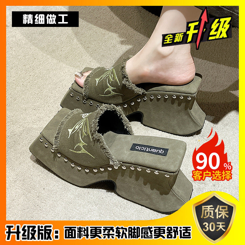 Slippers Women Wear 2024 Summer New Butterfly Thick-Bottomed Slippers Millennium Hot Girls Sexy Toe High-Heeled Sandals High Quality Shoes