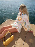 And Summer 2024 Australian Seaside Holiday Wind Leisure Long-Sleeved Shirt + With Belt High-Rise Printed Shorts Set For Women