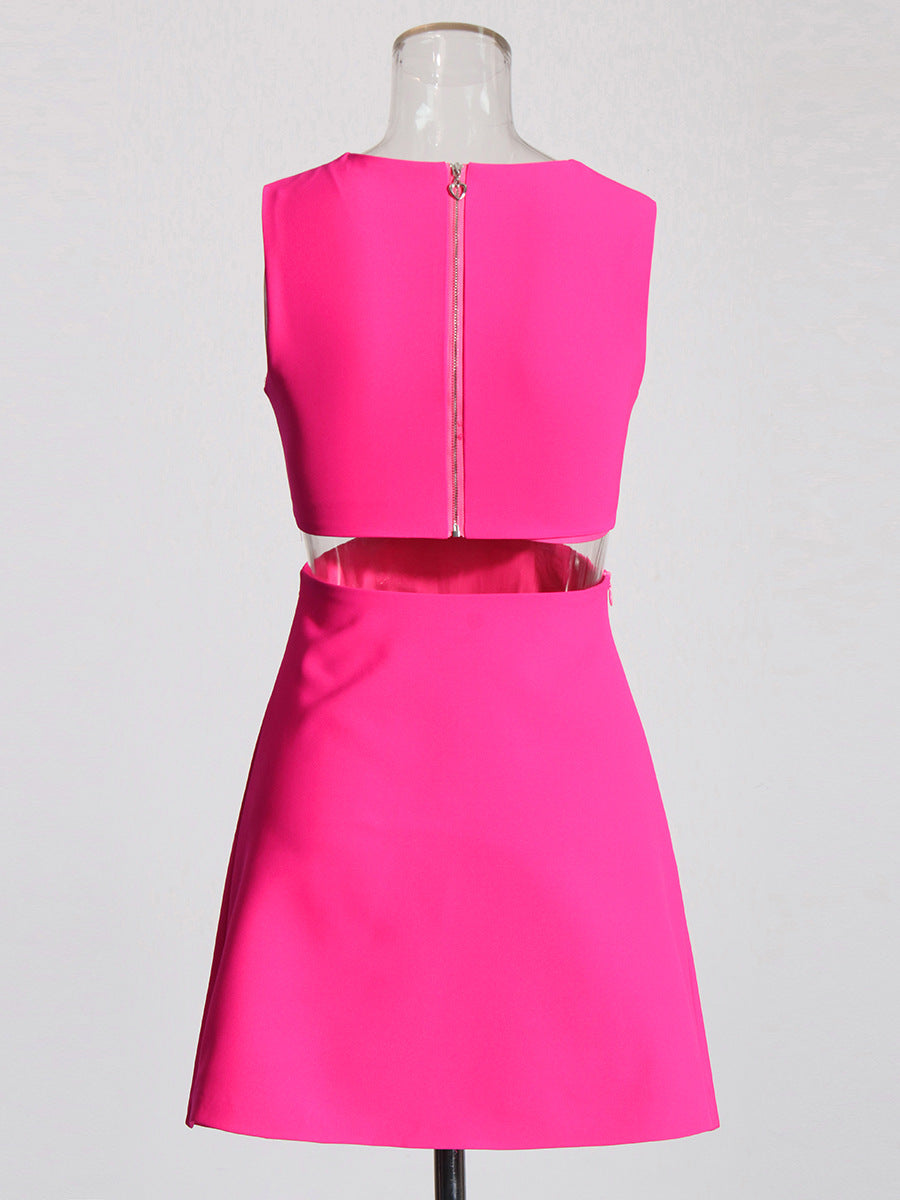 Small Sexy A-Dress 2025 New Round-Neck Sleeveless Design Lumbar Three-Dimensional Flowers Short Dress Dress Woman