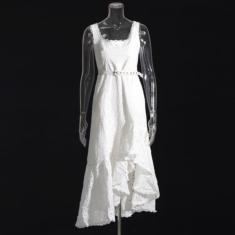 Holiday Dress 2025 New Square Collar Sleeveless Lace Design Mid-Rise Irregular Dress Woman