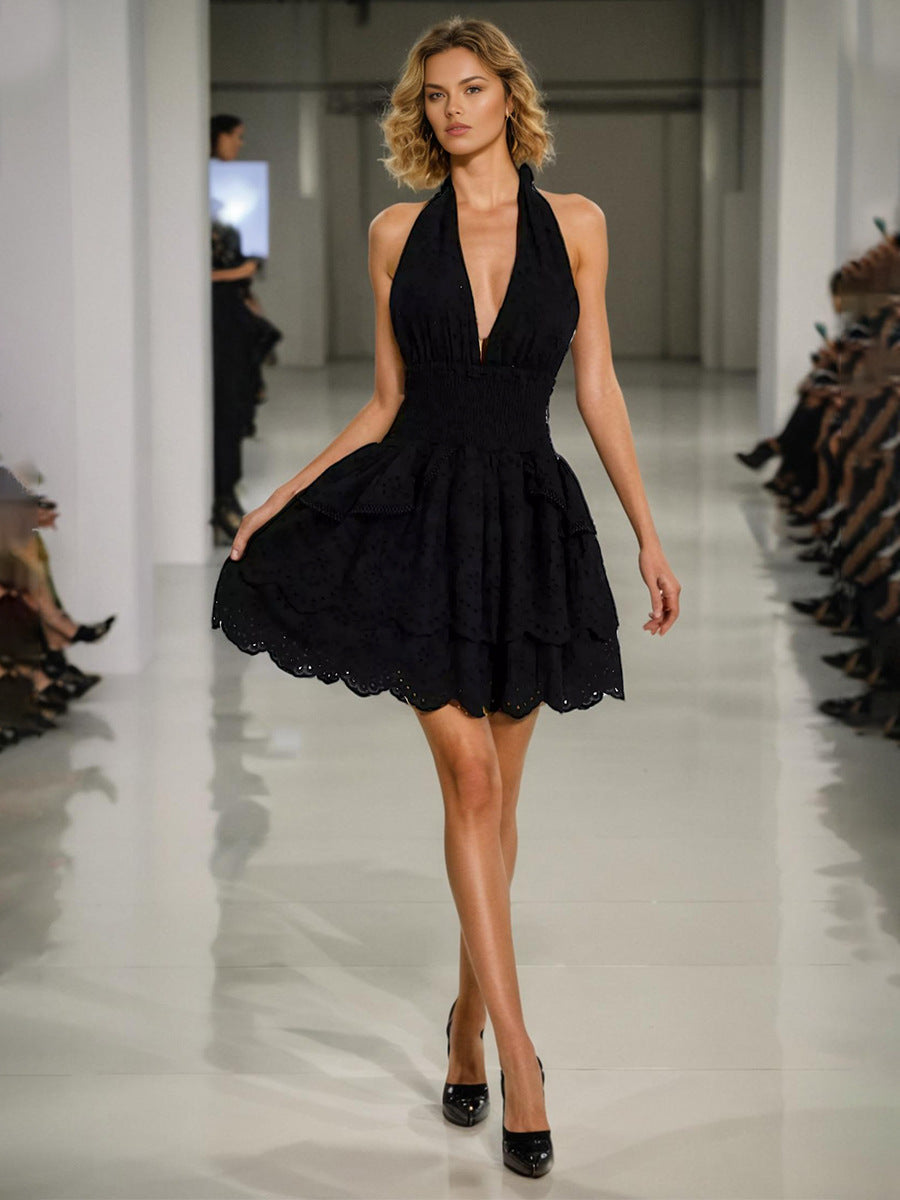 Women's Fashion Dress 2025 Spring New Women's Dress V Hanging Neck Sexy Embroidery Short Dresses