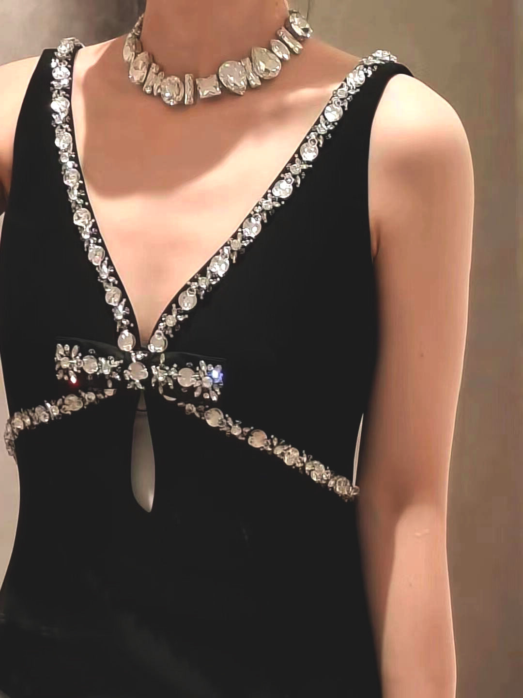 Black Heavy Industry Bows Order Diamond Spicy Sling Dress Autumn 2024 Short Shoulder Jacket