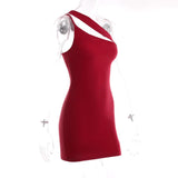 Summer New Slanted Shoulder Dress Sexy Solid Color And Body-Swearing Slanted Shoulder Dress Woman DJPT