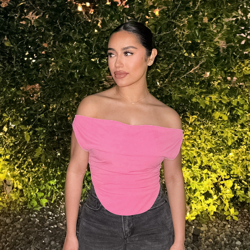 Shoulder Folding Body Curved Top 2025 Summer New Repair T-Shirt DJPT