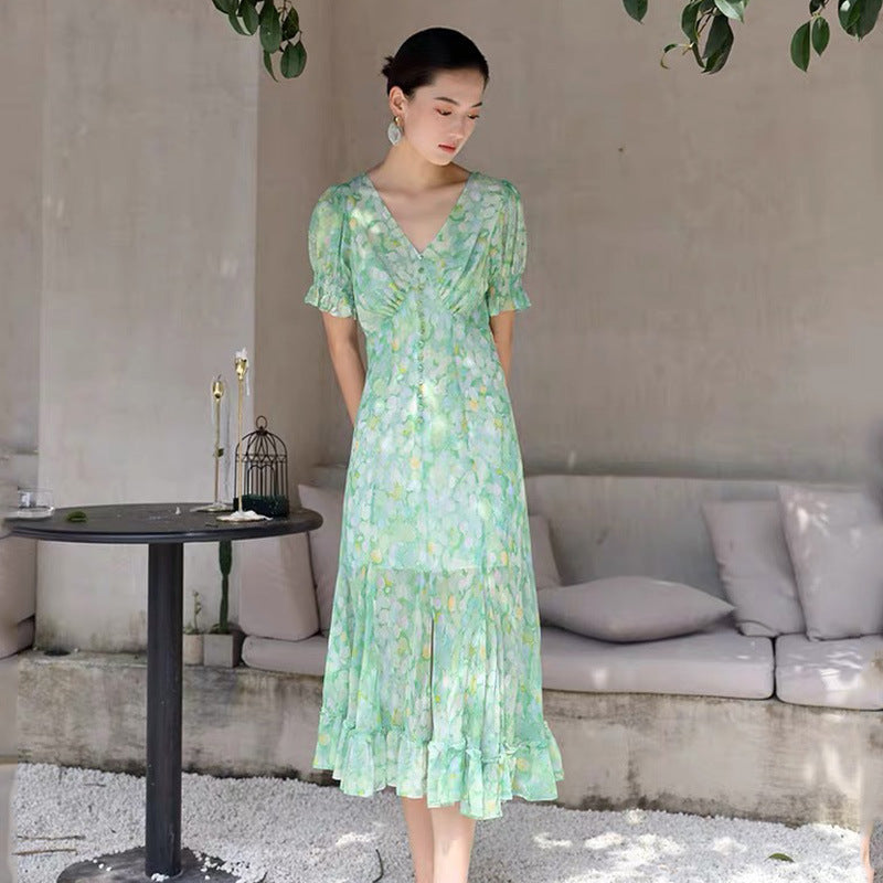 New Sen Ion Purple Rags Fashion Fresh Body Soak Sleeve Holiday Trip To Shoot Long Chiffon Dress Woman