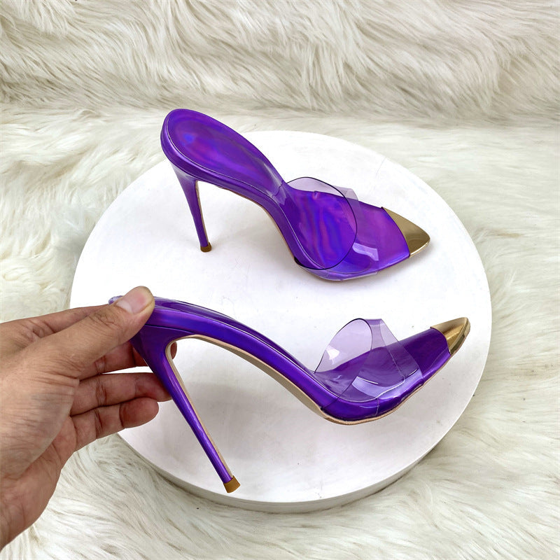 High-Heeled Slippers Women's Fine And Summer Pointed Cool Slippers With High Heels High Quality Shoes