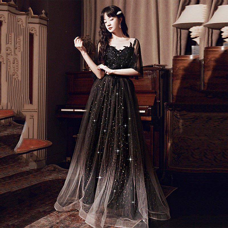 Dress Women 2025 New Banquet Temperament Art Exam Black Annual Banquet Dress Birthday Party Dress