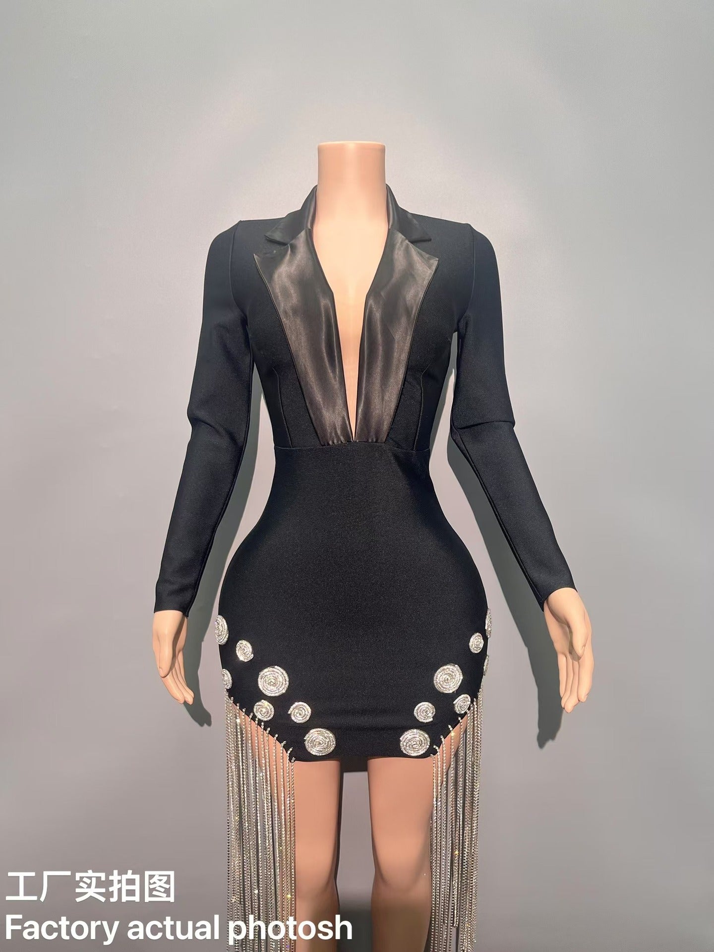 A Drill Sue Sexy Deep V-Neck Sue Black Tling Dress Beautiful Premium Evening Dress